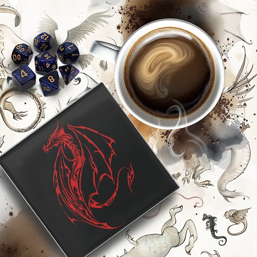 Red Tribal Dragon Black Glasuntersetzer