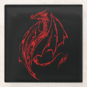 Red Tribal Dragon Black Glasuntersetzer (Vorderseite)