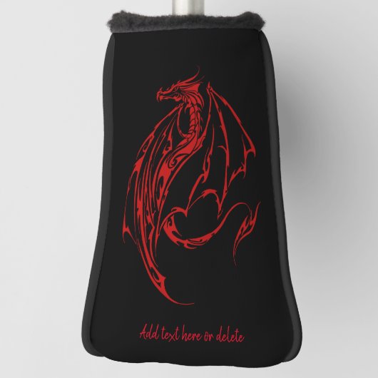 Red Tribal Dragon Black Golf Headcover (Rotieren 90)