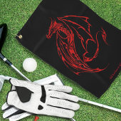 Red Tribal Dragon Black Golfhandtuch