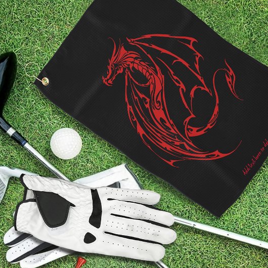 Red Tribal Dragon Black Golfhandtuch