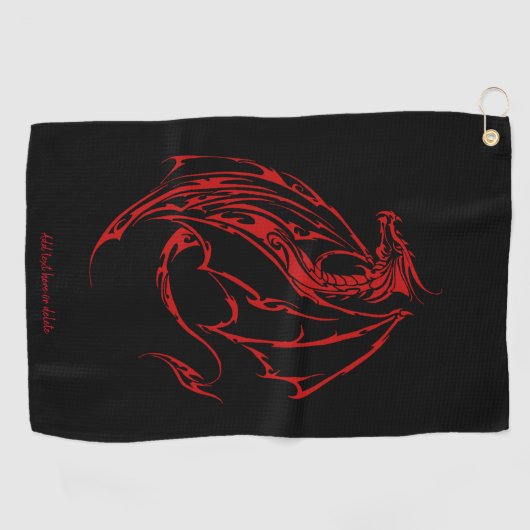Red Tribal Dragon Black Golfhandtuch (Horizontal)