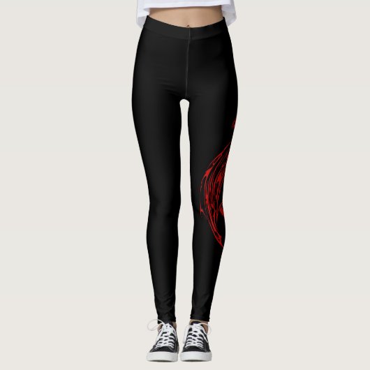 Red Tribal Dragon Black Leggings (Vorderseite)