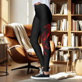Red Tribal Dragon Black Leggings
