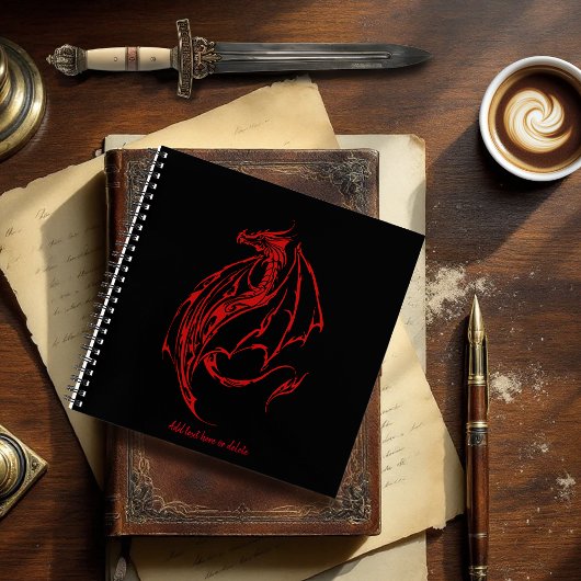 Red Tribal Dragon Black Notizblock
