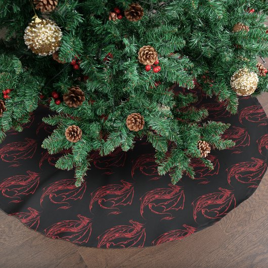 Red Tribal Dragon Black Polyester Weihnachtsbaumdecke
