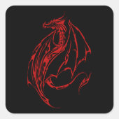 Red Tribal Dragon Black Quadratischer Aufkleber (Vorderseite)