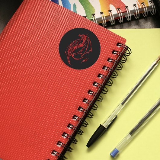 Red Tribal Dragon Black Runder Aufkleber