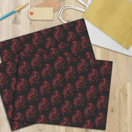 Red Tribal Dragon Black Seidenpapier