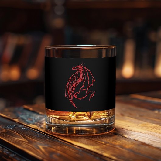 Red Tribal Dragon Black Whiskyglas
