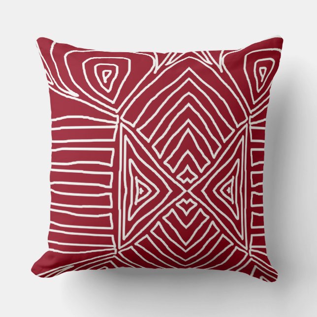 Red Tribal Maze Mud Tuch Muster Afrikanisch Kissen (Vorderseite)