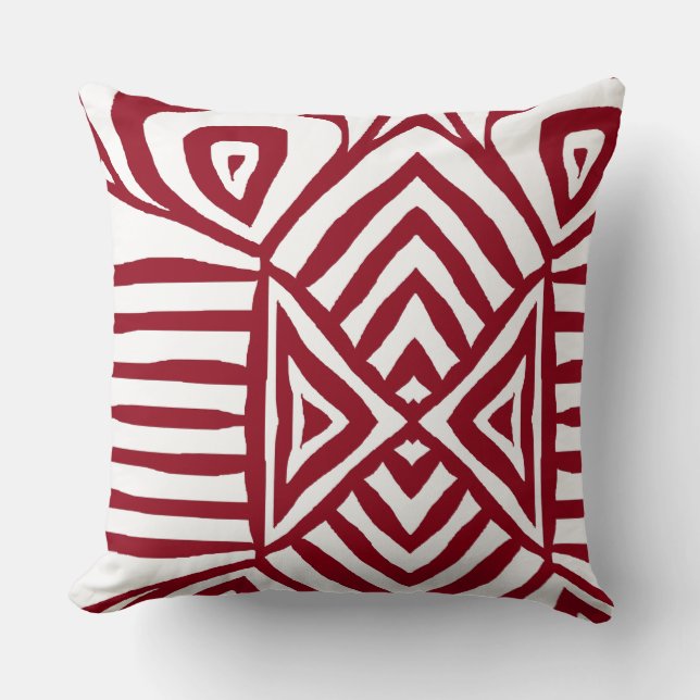 Red Tribal Maze Mud Tuch Muster Afrikanisch Kissen (Vorderseite)