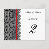 Red Trim Black Damask Tischnummer Cards (Rückseite)
