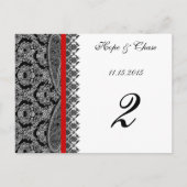 Red Trim Black Damask Tischnummer Cards (Vorderseite)