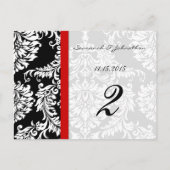 Red Trim Black Damask Tischnummer Cards (Rückseite)