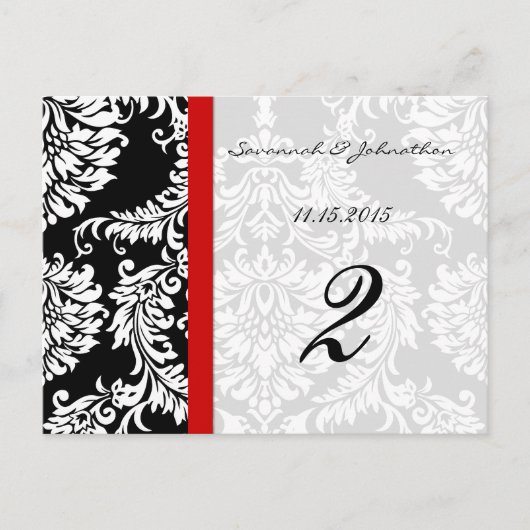Red Trim Black Damask Tischnummer Cards (Vorderseite)