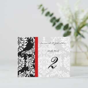 Red Trim Black Damask Tischnummer Cards