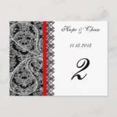 Red Trim Black Damask Tischnummer Cards (Vorderseite)