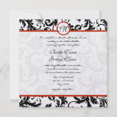 Red Trim Black Damask Wirbel Hochzeit Einladung (Vorderseite)