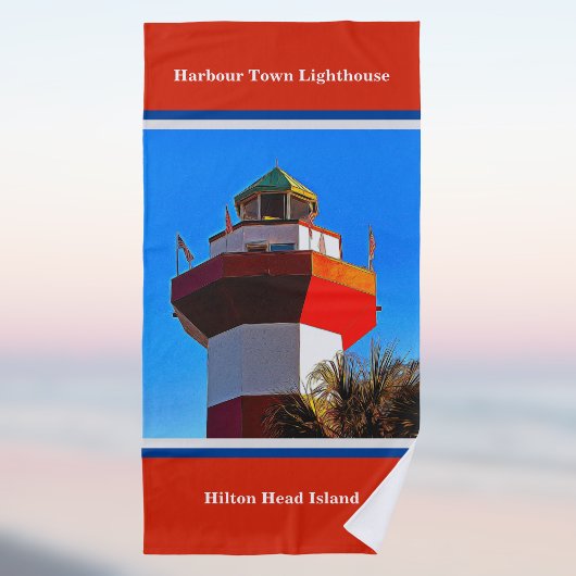 Red Trimmed Hilton Head Harbour Town Lighthouse Strandtuch