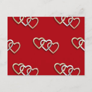Red Triple Interlocking Gold Hearts PostCard! Postkarte