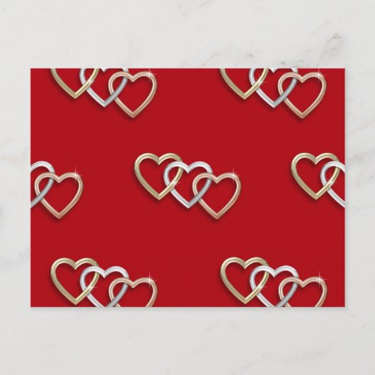 Red Triple Interlocking Gold Hearts PostCard! Postkarte (Vorderseite)