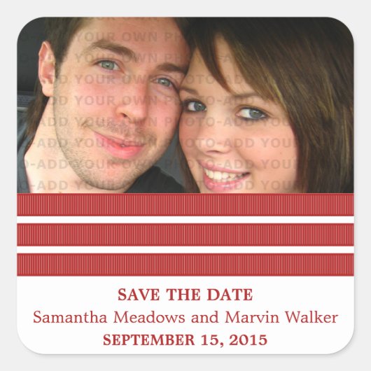 Red Triple Stripe Save the Date Stickers (Vorderseite)