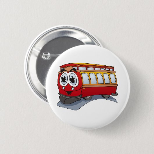 Red Trolley Cartoon Button (Vorne & Hinten)