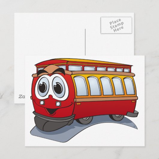 Red Trolley Cartoon Postkarte (Vorne/Hinten)