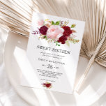 Red Tropical 16 . Geburtstag Birthday Party Einladung<br><div class="desc">Diese tropische 16 . Geburtstag-Geburtstagsfeier lädt zu einem eleganten 16. Geburtstag ein. Das künstlerische Bordo Marsala-Design ist mit Aquarellfarben,  Grün,  Rosa,  Bordeaux und Rosa Rose mit Grünpflanzen in einem anmutigen und strahlenden Bouquet in der Blume eingerichtet.</div>