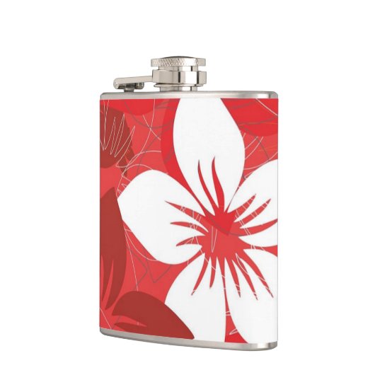 Red Tropical Blume Pattern Flachmann (Links)