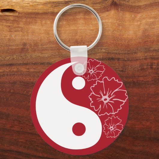Red Tropical Blume Yin Yang Schlüsselanhänger (Vorderseite)