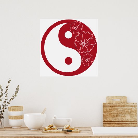 Red Tropical Blume Yin Yang Symbol Poster (Küche)