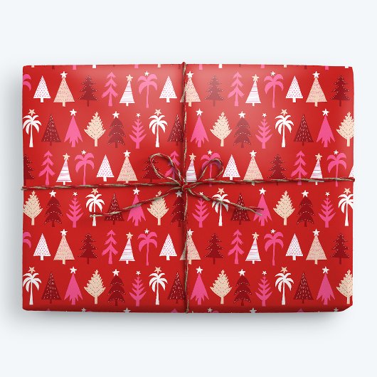 Red Tropical Christmas Palm Trees Geschenkpapier