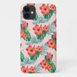 Red Tropical Floral on Baby Pink Case-Mate iPhone Hülle