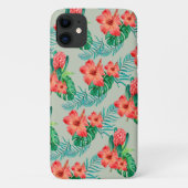 Red Tropical Floral on Sage Case-Mate iPhone Hülle (Rückseite)