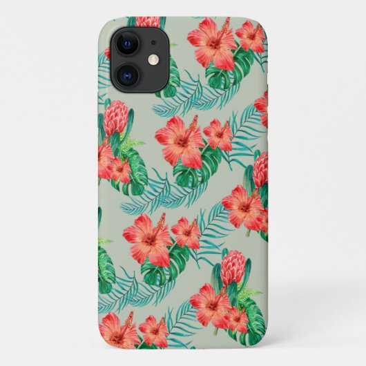 Red Tropical Floral on Sage Case-Mate iPhone Hülle (Rückseite)