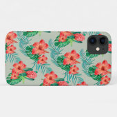 Red Tropical Floral on Sage Case-Mate iPhone Hülle (Rückseite (Horizontal))