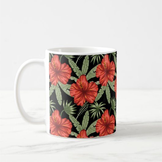 Red tropical flowers seamless pattern green leaves kaffeetasse (Links)