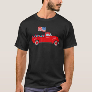 Red Truck 4th July American Flag Firework USA T T-Shirt