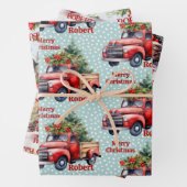 Red Truck Add Name Frohe Weihnachten 3 Geschenkpapier Set (Beispiel)