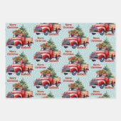 Red Truck Add Name Frohe Weihnachten 3 Geschenkpapier Set (Vorderseite)