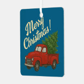 Red truck and Christmas tree custom Ornament Aus Metall (Vorderseite links)