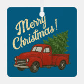 Red truck and Christmas tree custom Ornament Aus Metall (Vorderseite)