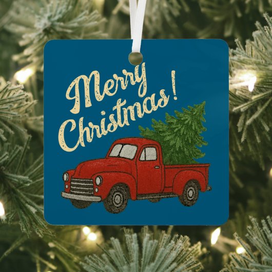 Red truck and Christmas tree custom Ornament Aus Metall (InSitu)