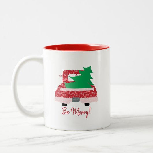 Red Truck and Tree "Be MERRY" Zweifarbige Tasse (Links)
