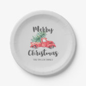 Red Truck and Tree Frohe Weihnachten Party Pappteller (Vorderseite)