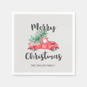 Red Truck and Tree Frohe Weihnachten Party Serviette