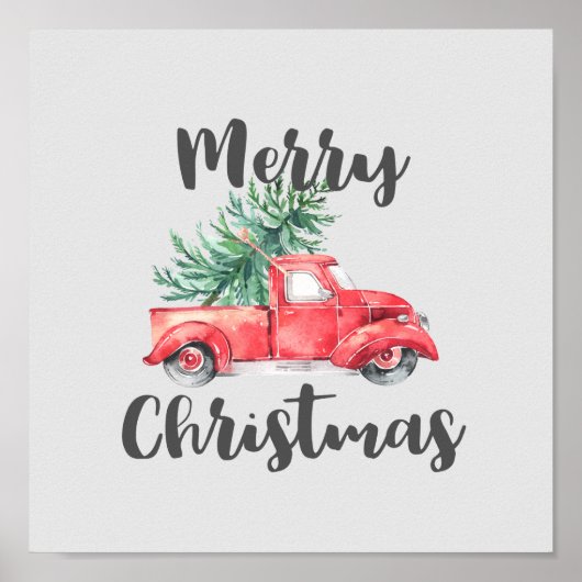 Red Truck and Tree Frohe Weihnachten Poster (Vorne)