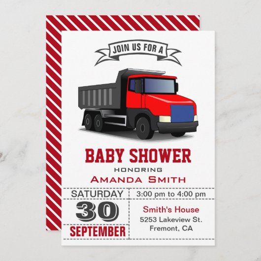 Red Truck Baby Shower Einladung (Vorne/Hinten)